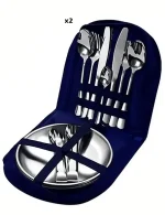 ست چهار نفره استیل غذاخوری کمپینگ|کیف سرمه ایی رنگ