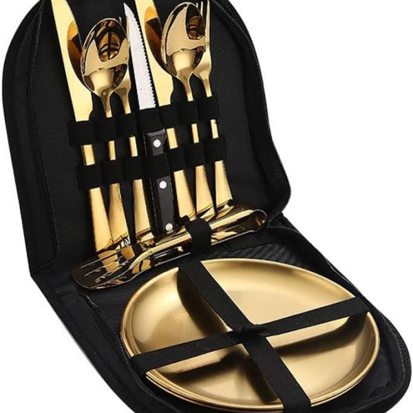 ست استیل 4 نفره مسافرتی رنگ طلایی